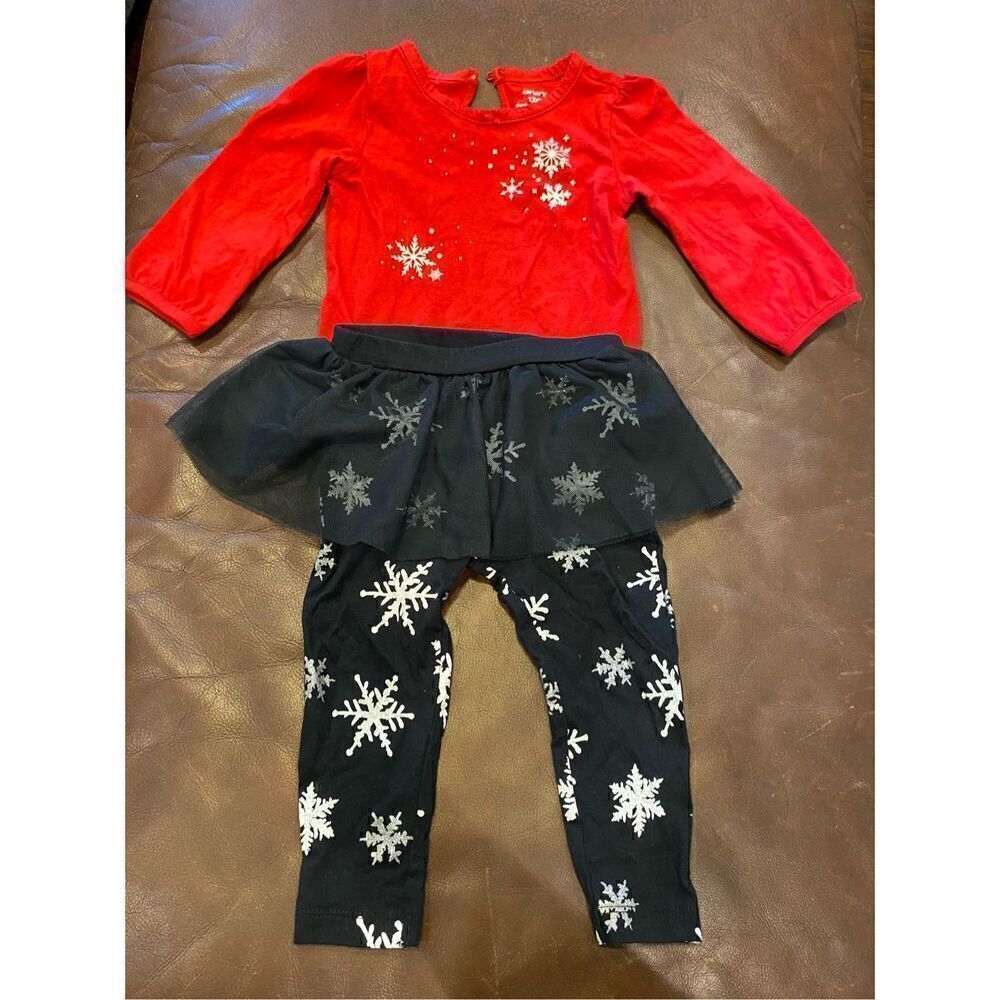 ✅Carter’s red and black snowflake outfit. Christmas winter festive size 12 month